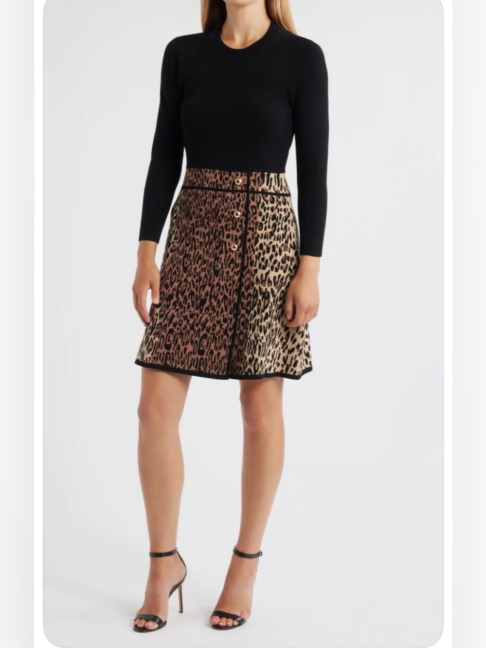 Eliza J Leopard Print Midi Dress in Black and Brown